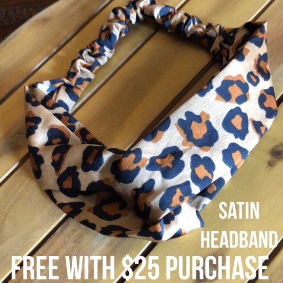 FREE WITH $25 PURCHASE-Satin Twist Front Elastic Headband-Cheetah Print - Picture 1 of 4